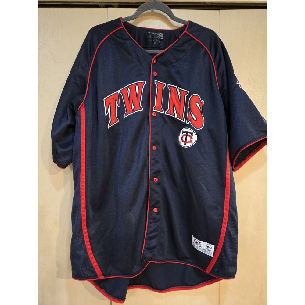 Vintage Minnesota Twins True Fan MLB Baseball Jersey Men's 2XL Navy Sewn